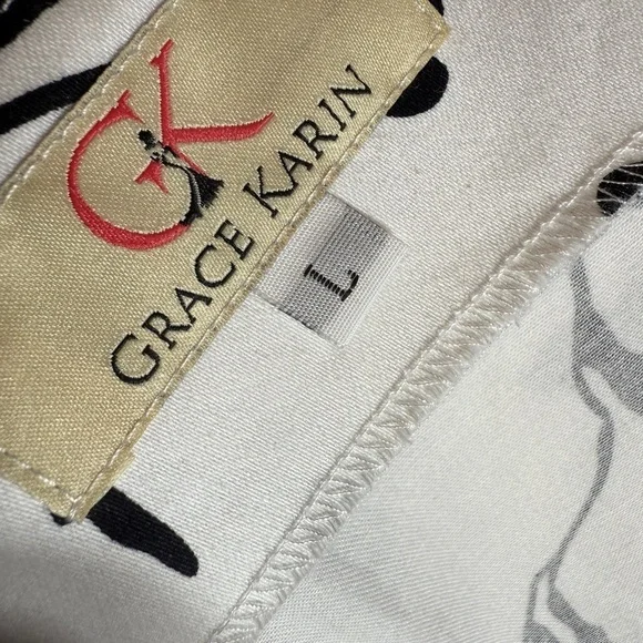 Grace Karin Black and White Floral Print A-Line Dress Boat Neck Size Large - Picture 4 of 4